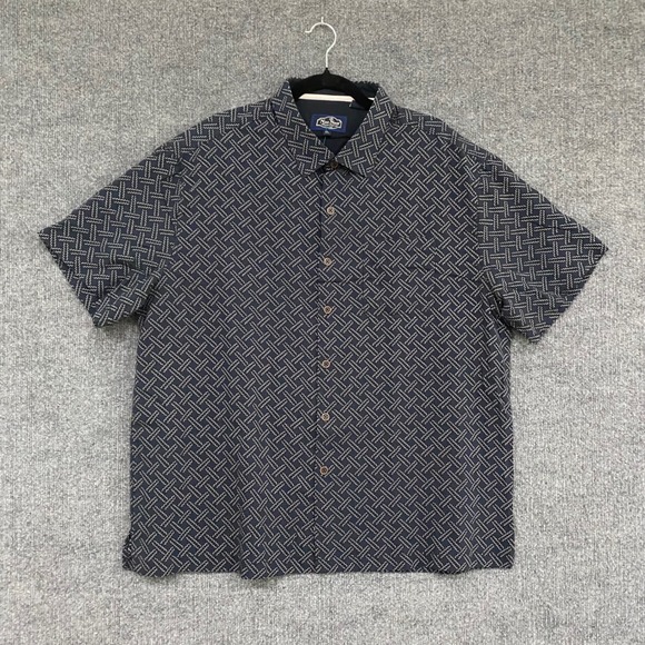 Nat Nast Other - Nat Nast Mens XL Silk Cotton Short Sleeve Button Down Shirt Navy Geometric 1353